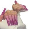 Extra Lange Glitzernde Rosa Tragbare Französische Nägel - 24 Stück Europäischer & Amerikanischer Stil