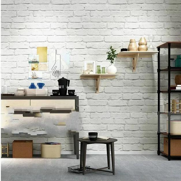 3D White Brick Effect Wallpaper Roll Light Grey Modern Vintage Rustic Vinyl PVC Faux Wall Paper Living Room Bedroom Decor