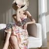 Summer Women's Silk Halter Dress V-neck Printed Halter Dress Floral Sexy Dresses
