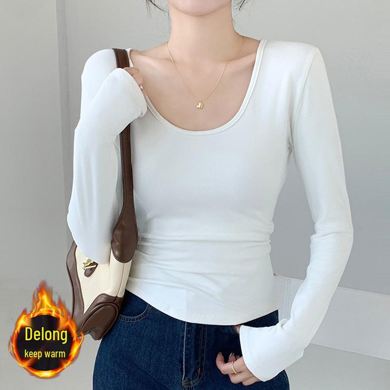 

Women s Slim Fit U-Neck Ruched Long Sleeve Top - Autumn/Winter Style M (suggested for 90-105 jin)