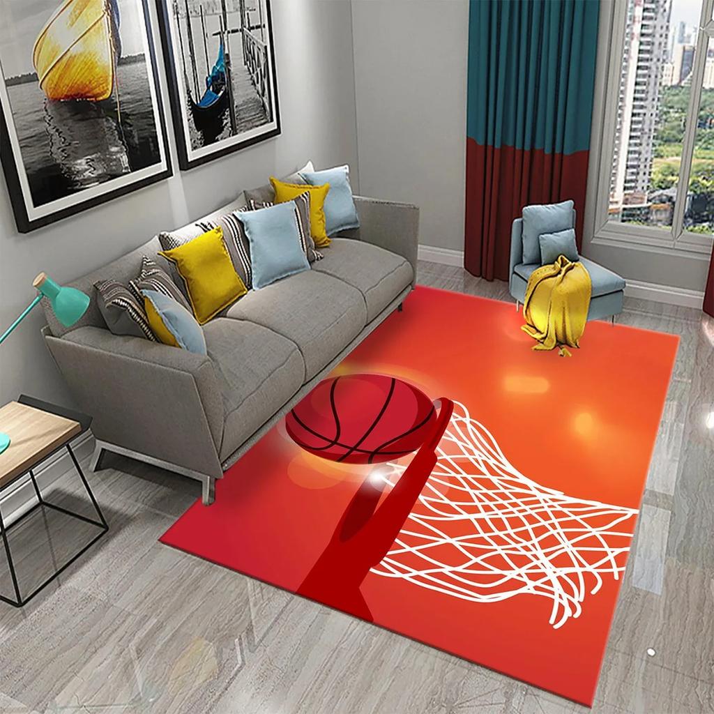 Basketball Pattern Carpet Teen Boys Playroom And Living Room Sofa Non-Slip Floor Decor