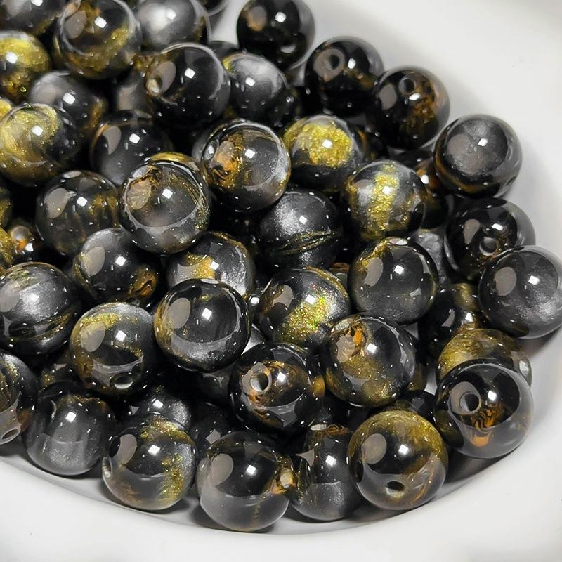 10pcs Dreamy Starry Sky Streamer Smudged Jade Flower Gold Through-hole Round Beads Loose Beads Diy Handmade Beaded Bracelet Jewelry Materials