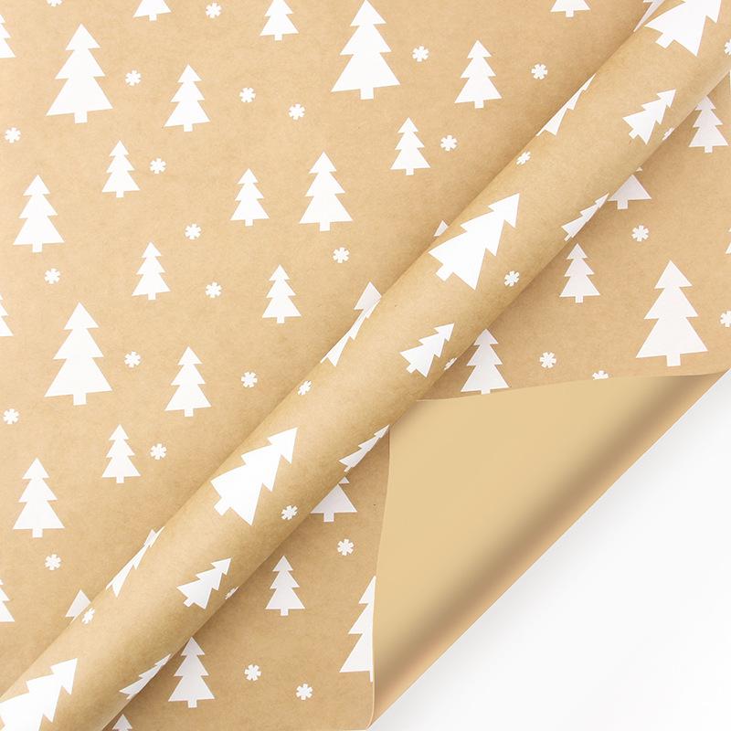 Christmas Wrapping Paper Gift Packing Xmas Tree Snowflake Pattern Retro Kraft Craft Paper for Wedding Birthday Home Party Decor