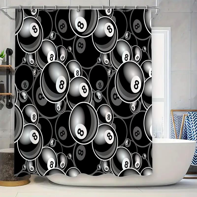

3D Billiard Ball Shower Curtain Waterproof Sports Game Room Decor Bathroom Set Vintage Billiard Table Theme Backdrop 90x180cm