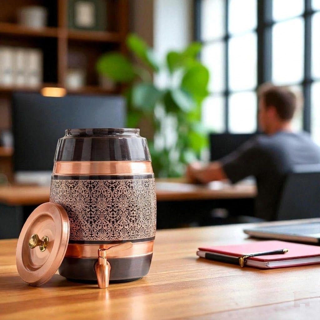 Pure Copper Water Pot with Tap, 5 Liters for Home, Kitchen, Restaurant & Gifting