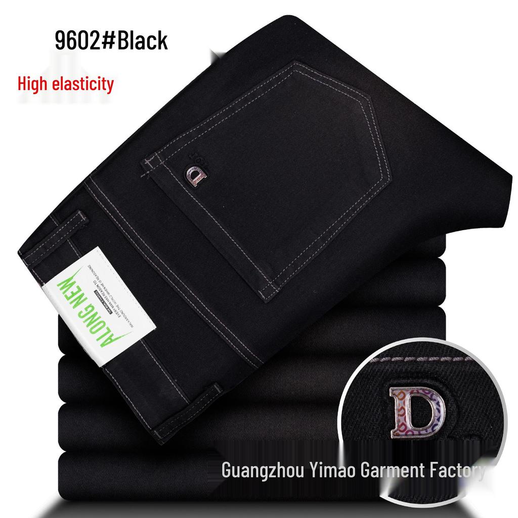 Yi Mao Herren Sommer High-Waist Elastische Jeans - Dünn, Gerade, Locker, Übergröße Freizeitkleidung für Mittelalte