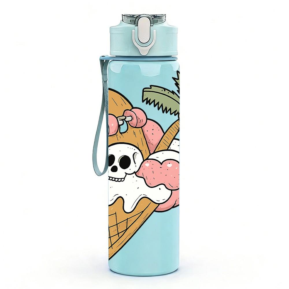1PC Coconut Ice Cream Print 750ml Color Plastic Sports Water Bottle Leakproof Flip Straw Lid Suitable for Sports Office Home Use