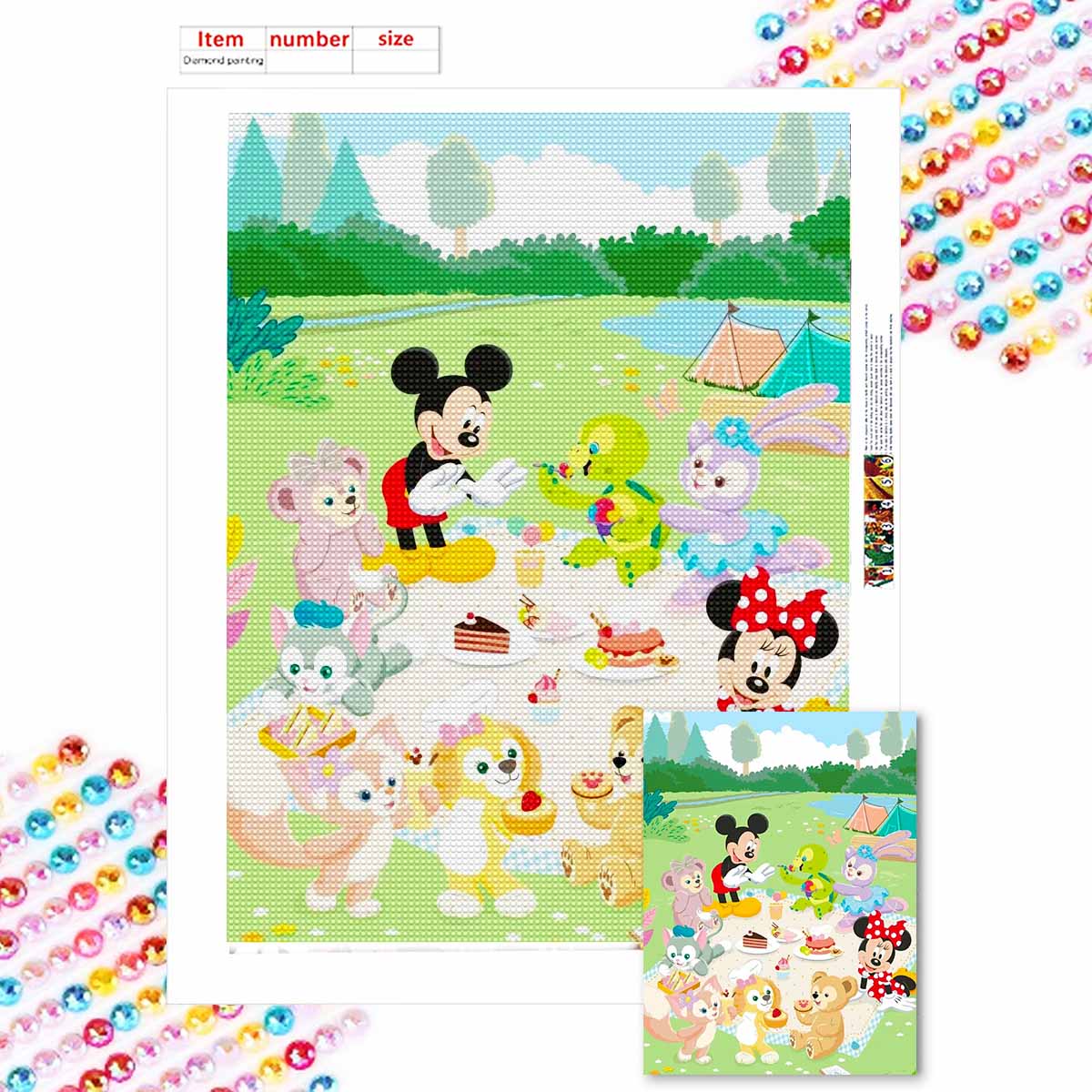 

DIY Diamond Painting Mickey Mouse and His Friends Cross Stitch Kit Mosaic Art Diamond Painting Full Circle Diamond Home Decoration Round 20x30cm