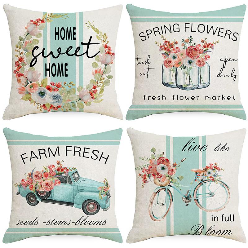 Plants and Flowers Spring Linen Pillowcase Purchasing Sofa Car Living Room Bedside Cushion Pillow