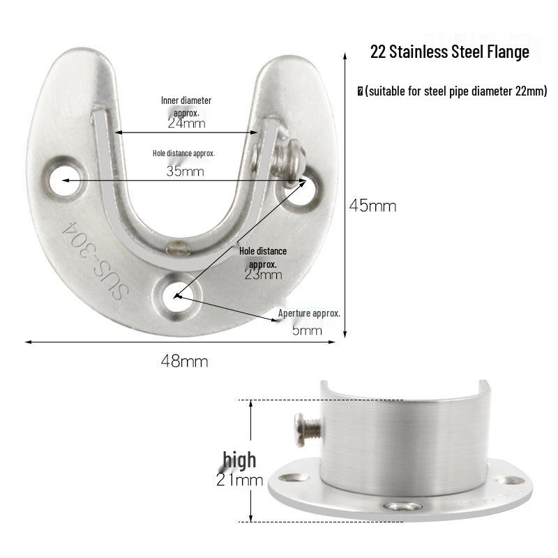 Ronggu Stainless Steel High Foot Flange Base for Clothes Rods, Towel Tubes, and Curtain Rods