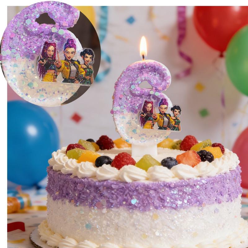 Kpop Demon Number Candle Glitter Cake Topper Cute Birthday Party Cake Decoration For Kids Adult