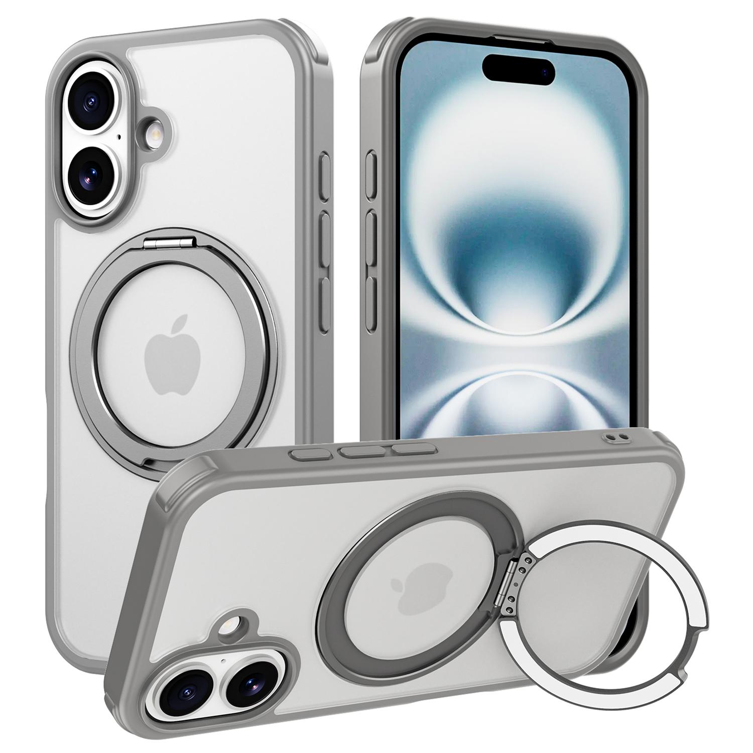 

For iPhone 16 Case Compatible with MagSafe Ring Kickstand TPU+PC Back Cover E