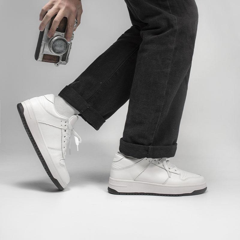 Men's Invisible Lift Casual White Leather Sneakers - Breathable, Soft Sole, Year-Round Wear