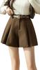 Pleated Cropped Simple Fp8 Women's Shorts, Pants, Trousers, Belted, Slim-fitting Bottoms, Length, Design, (Brown, Medium)