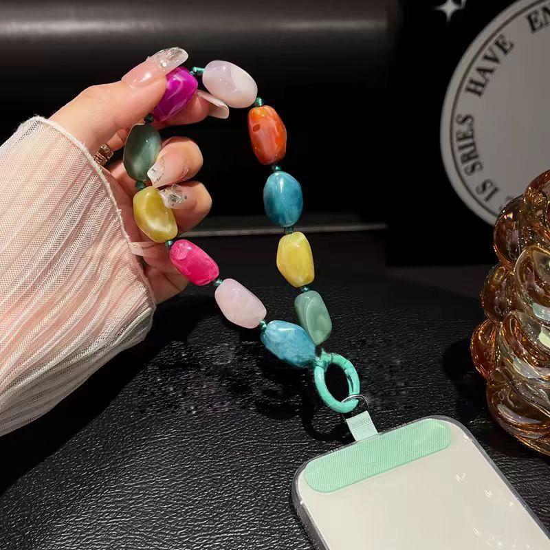 Colorful Shaped Beaded Phone Lanyard With Pvc Material For Women And Men