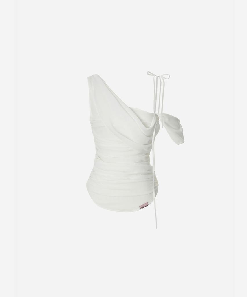 NEWALRIN Glow Chiffon Shirred Sleeveless Blouse White