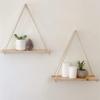 Wood Hanging Shelves for Wall Swing Rope Rustic Floating Shelf Set of 2 Wall Display Shelving Rack for Living Room Bedroom