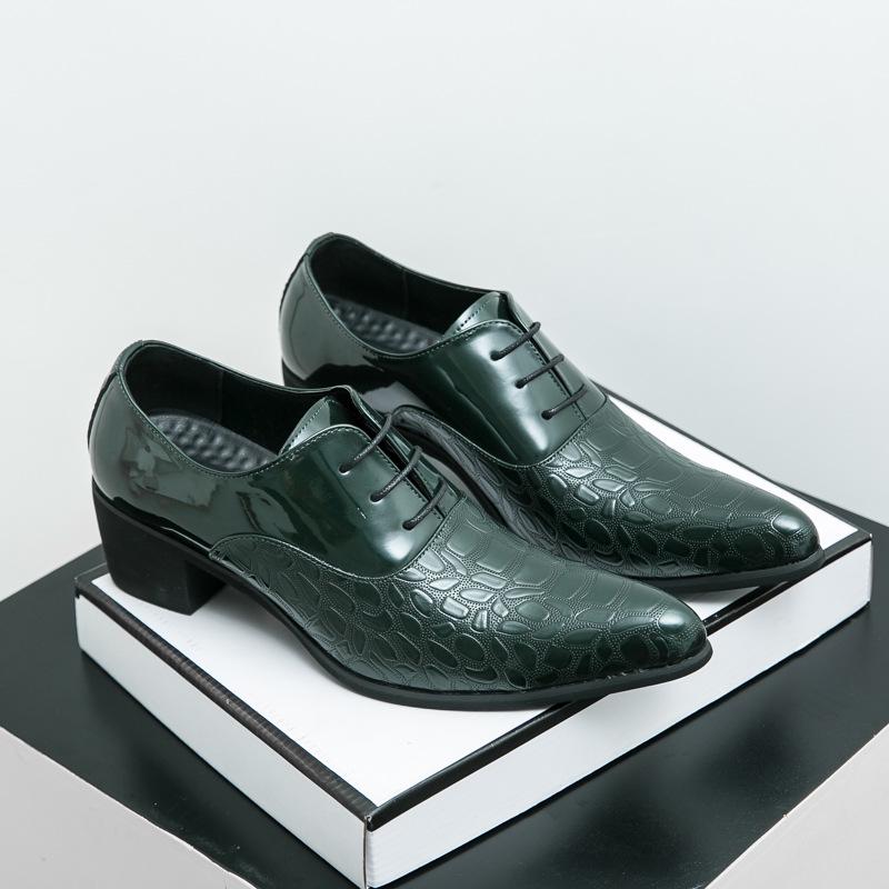 Men's Plus Size Patent Leather High Heels: Multi-Color, Height-Increasing, Pointed Toe, Lace-Up Casual Business Shoes
