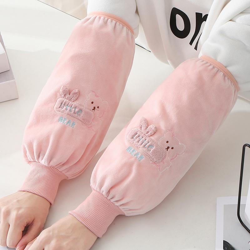 

1Pair Of Adorable Bear -Themed Long Sleeve Arm Covers Made From Thermal Fabric, Perfect For Kitchen And Home Cleaning Tasks рожевий