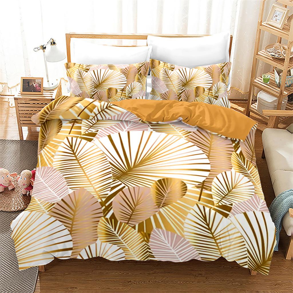 Luxury Gold Floral Duvet Cover Bohemian Leaves Microfiber Exotic Geometric King Queen for Children Adult for Bedroom Decoration