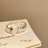 PONYKISS Silver Plating Zircon Imitation Pearl Cute Cartoon Cats and Dogs Opening Rings for Women Fashion Accessories