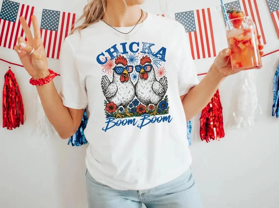 4th of July Chicken Shirt Patriotic Farm Graphic Tee Funny Chicken Lover Tee 3XL