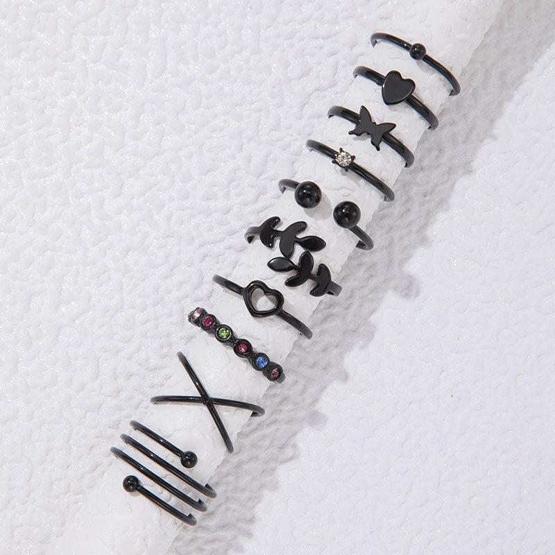 Accessories Butterfly Dark Love Open Multi-joint Stacked Ring Set