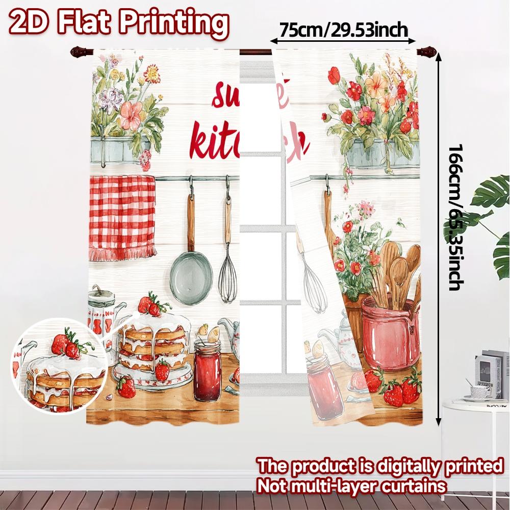 Set di 2 Tende Moderne Stampa Piatta Jit Senza Asta Scena Colazione Accogliente Tende a Rullo Stampe Tenda Leggera Poliestere