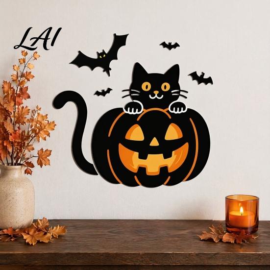 Decorative Bats Stickers for Indoor Outdoor Halloween Pumpkin Wall Sticker Black Cat On with Flying Decal Weatherproof Decor Balcony Waterproof Peel