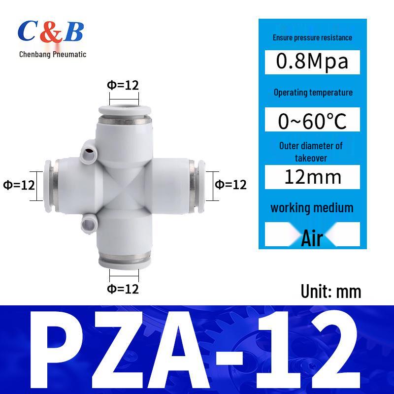 Pneumatic Nylon Air Hose Quick Connect Fittings: PU Straight, PY 5-Way, Cross 4-Way, PZA 3-Way, PE Connector with White/Blue Cap