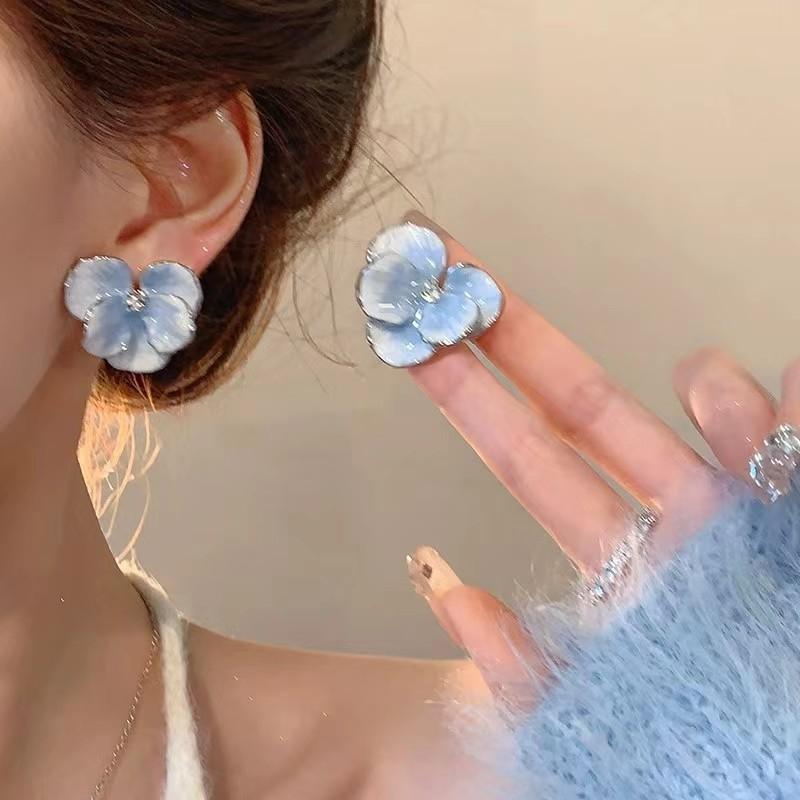 925 Silver Needle Crystal Pearl Leaf Flower Earrings For Women Jewelry Trending New Fresh Rural Style Stud Earrings Gift