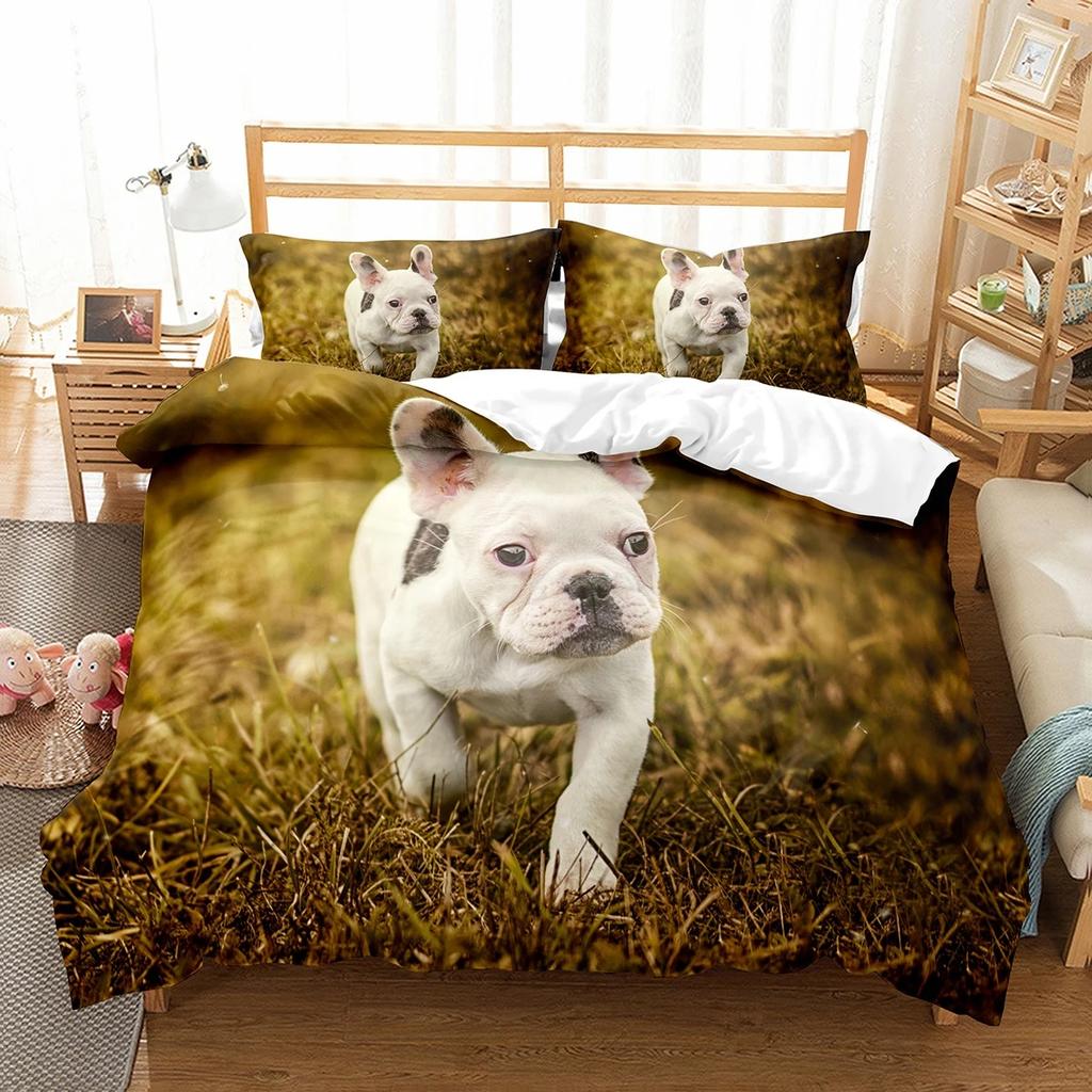 French Bulldog Duvet Cover Set Cute Dog Polyester Comforter Cover Twin Full Size For Kids Teens Adults Bedroom Decor Bedding Set