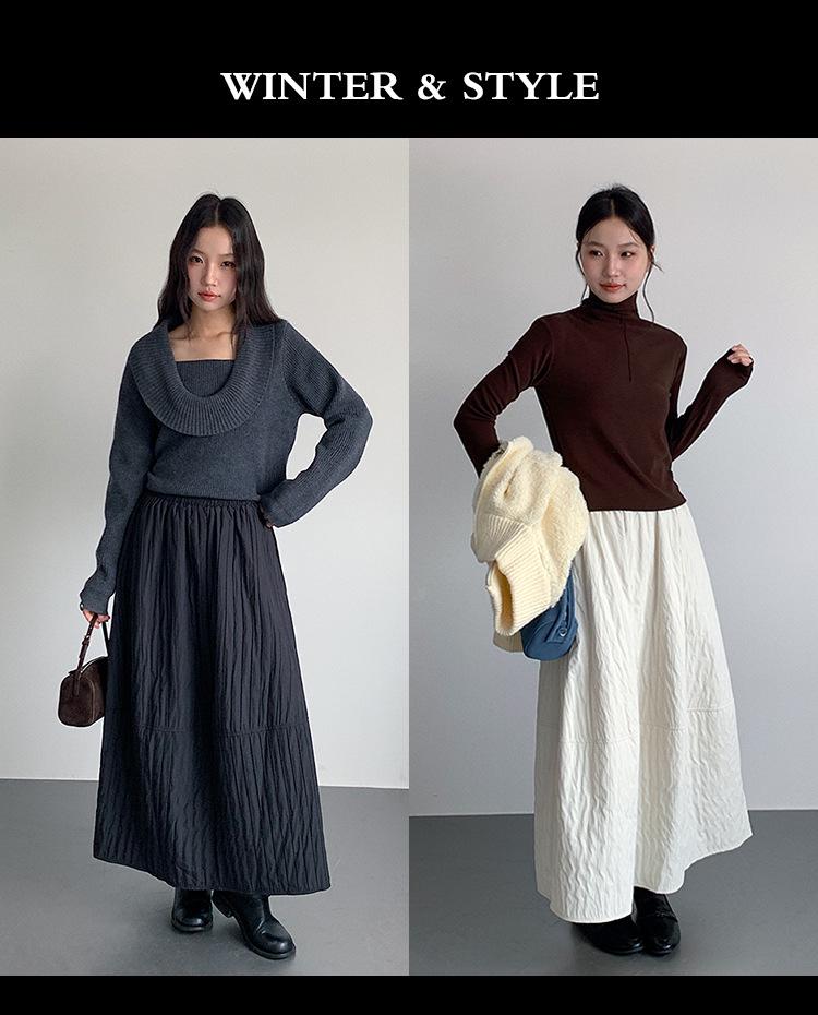 Ou Fan Women's Slimming Black Midi Skirt: Elastic Waist, Hip-Covering, Autumn/Winter Style #11017