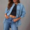 European & American Style Women's Denim Jacket with Large Pockets and Button Long Sleeves