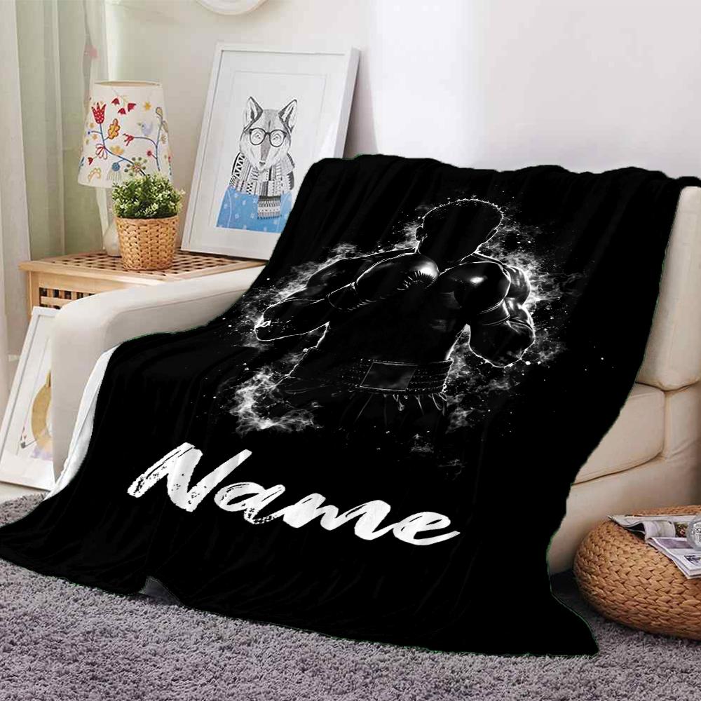 Custom Name Boxing Theme Printed Blanket - Perfect for Couch, Bed, Travel & Outdoor Use | Machine Washable, Cozy & Durable.