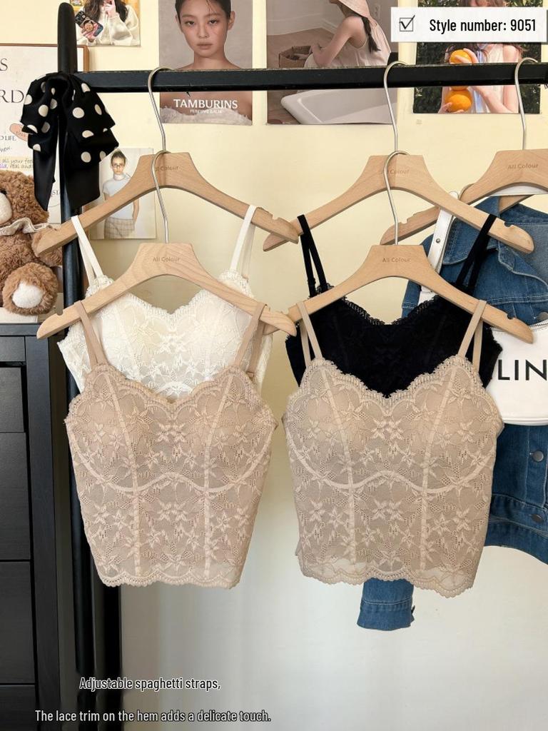 Fishbone Lace Strapless Camisole: French Foundation, Versatile Inner/Outerwear, No Bra Needed, Anti-Exposure Base Layer.