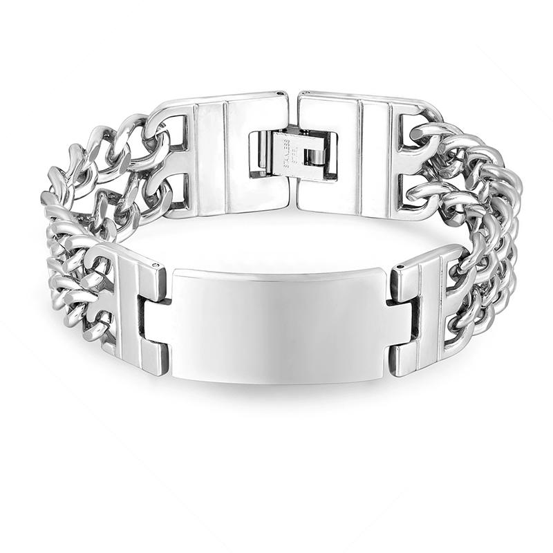 

18mm Punk Custom Name Text Engrave Logo Id Bracelets Men Double Row Cuban Chain Trendy Stainless Steal Bracelet Jewelry No Custom срібний