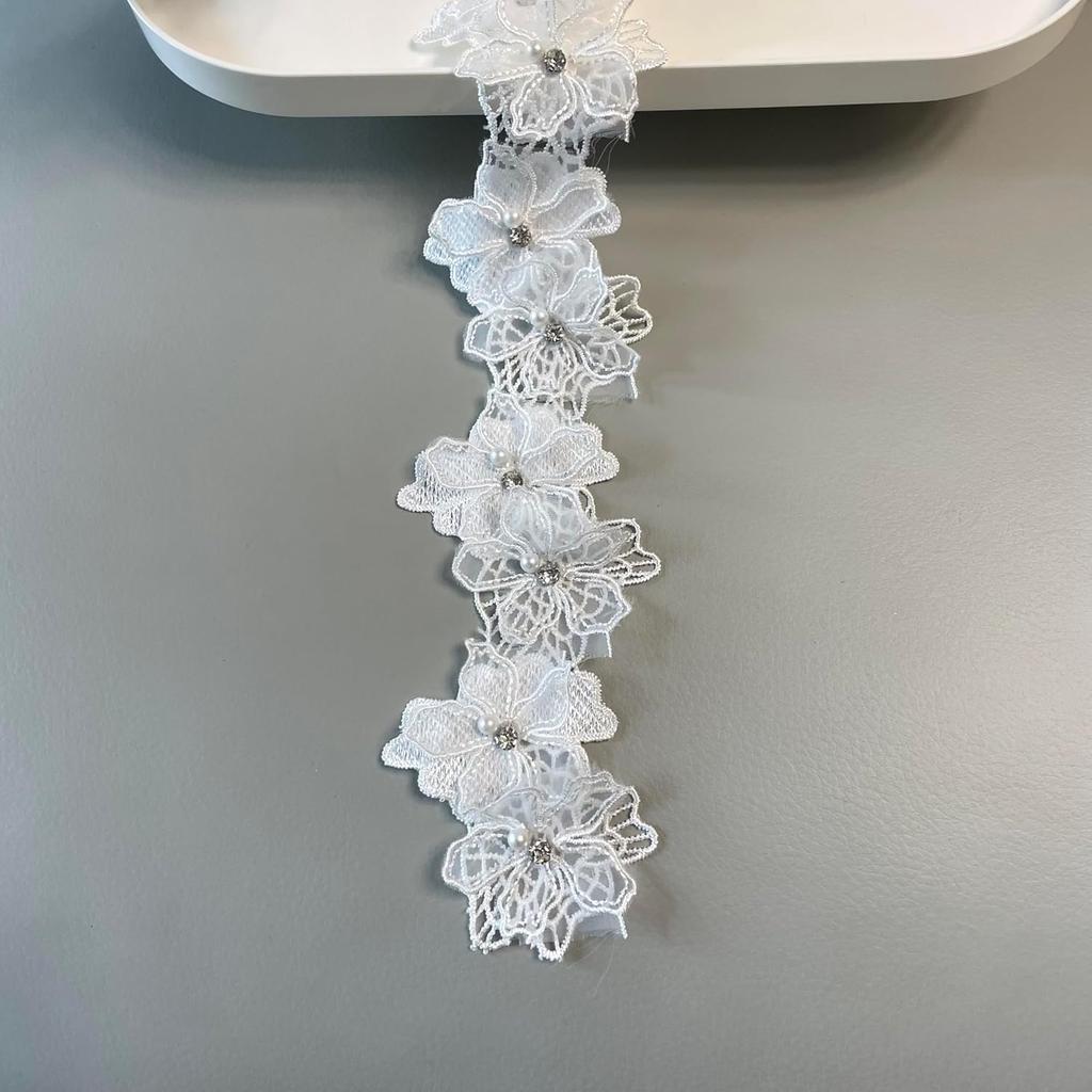 1 Yard Multi-Color Pearl Flower Embroidery Lace Fabric Trim DlY Clothing Decoration Accessory 6.5CM Wide