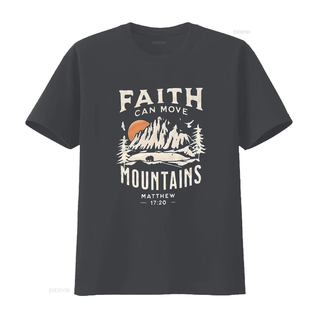 Unisexs Faith Can Move Mountains T Shirt Unisex Camping Hiking Outdoor Adventure Christian Tops Black 2xl Vintage Washed