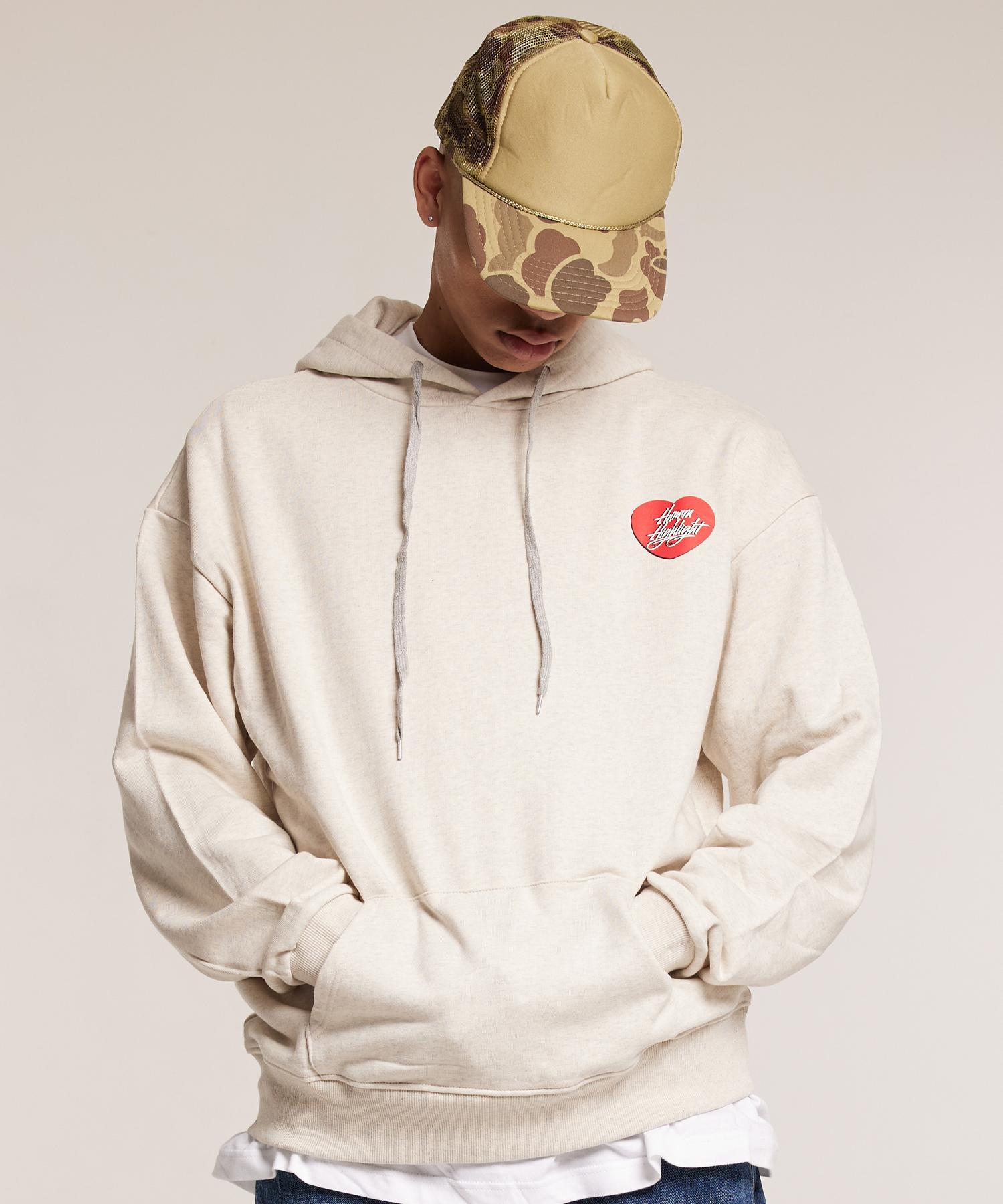 Cream Soda Lab Human Highlight Small Heart Hoodie Oatmeal Red Fleece-Lined Xl