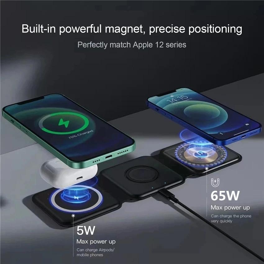 100W 3 In 1 Magnetic Portable Wireless Charger for iPhone15 14 13 12 XR Pro Max Watch AirPods Fast Charging Dock Station