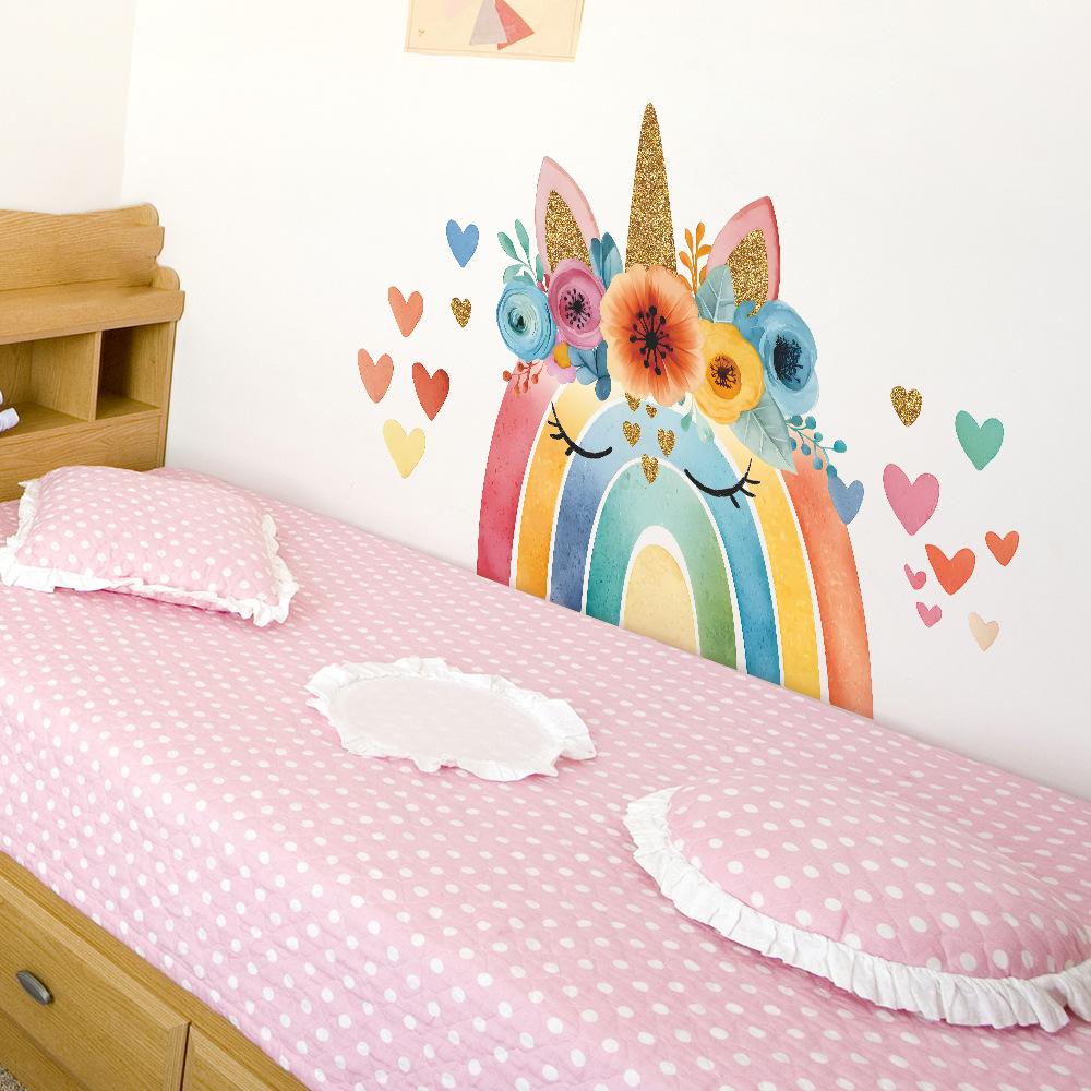 Self-adhesive Wall Stickers Cartoon Rainbow Unicorn Hearts for Kids Room Bedroom Living Room Home Decor