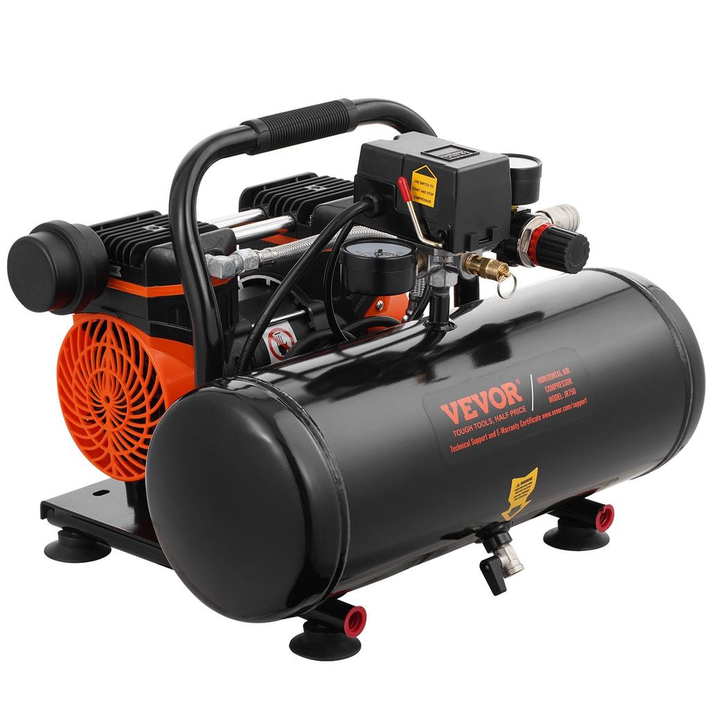 VEVOR Air Compressor, 2 Gallon Steel Tank, 1HP 2.5 CFM 8bar Oil Free Air Compressor & Max. 120PSI Pressure, 81dB Ultra Quiet Portable Compressor