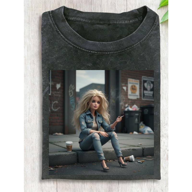 

European sizes Casual Street Style Women s T-shirt with Cartoon Character Print, Suitable for Summer Wear, a Gift for Fashion Enthusiasts S чёрный