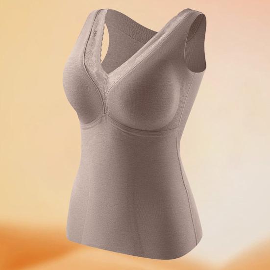 Women Thermal Tank Top Lace V Neck Fleece Lined Base Layer Thick Sleeveless Padded Undershirts Warm Camis Underwear Top for Cold Weather