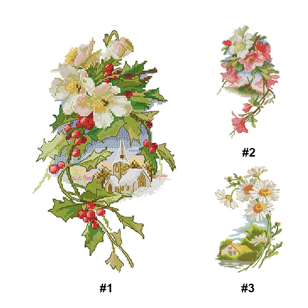 

Teilweise bestickter ägyptischer Baumwollfaden 14-Karat-gedrucktes Blumen-Kreuzs