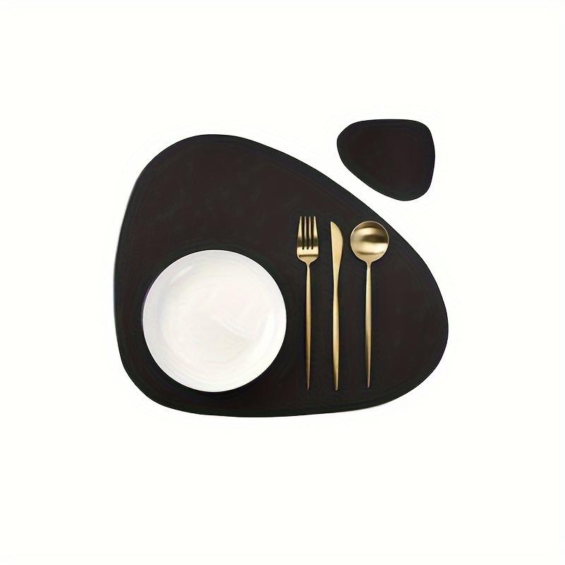 2pcs High Quality Triangular Leather Placemat and Coaster Set - Waterproof, Non Slip Easy To Clean Home and Restaurant Placemats