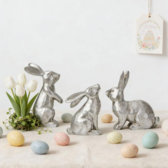 3 st påskharefigur Liten dekorativ kaninstatyett Vintage harts Kaninskulptur för Vår Hem Bordsdekoration