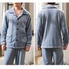 2 Pcs/Set Men Winter Pajamas Set Lapel Thick Striped Single-breasted Loose Elastic Waist Warm Soft Pockets Solid Color Men Homewear Top Pants Set
