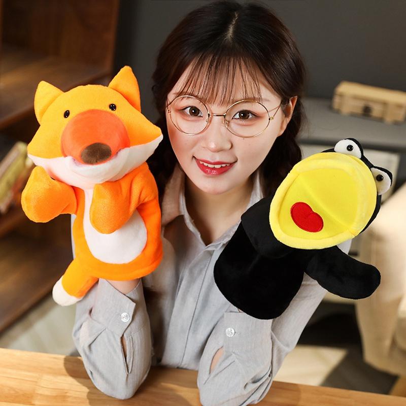 New Funny Glove Crow Foxes Plush Hand Puppets Soft Stuffed Cartoon Telling Learning Funny Accompany Toy Kids Birthday Gift